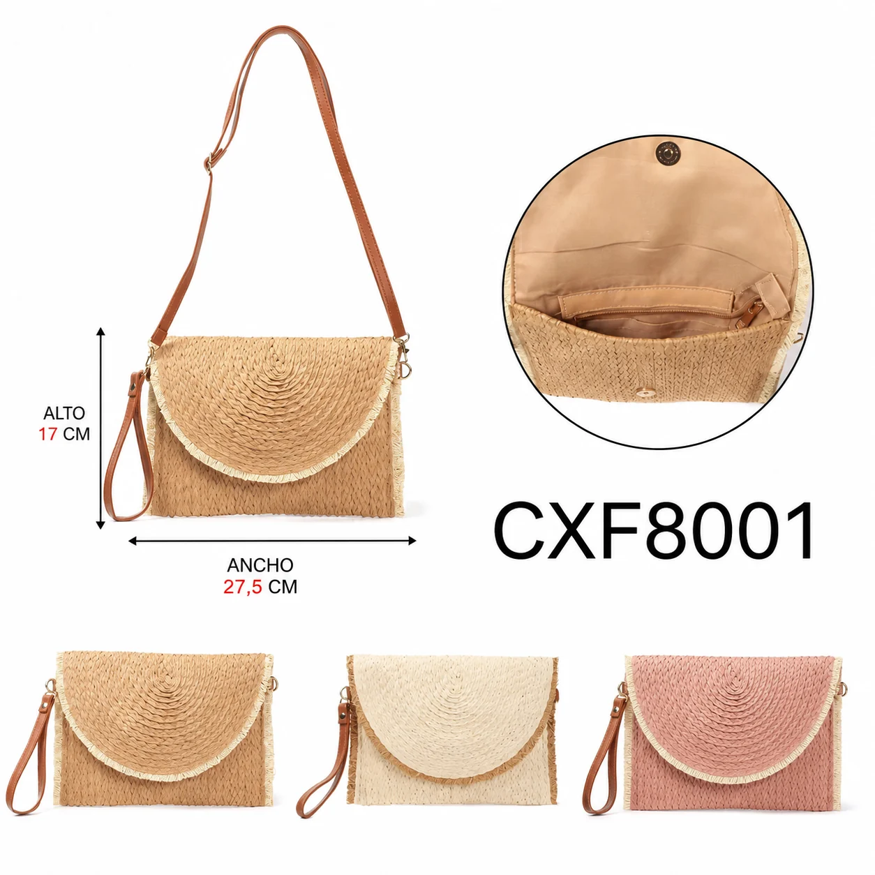 Bossa bandolera de ràfia amb solapa CXF8001