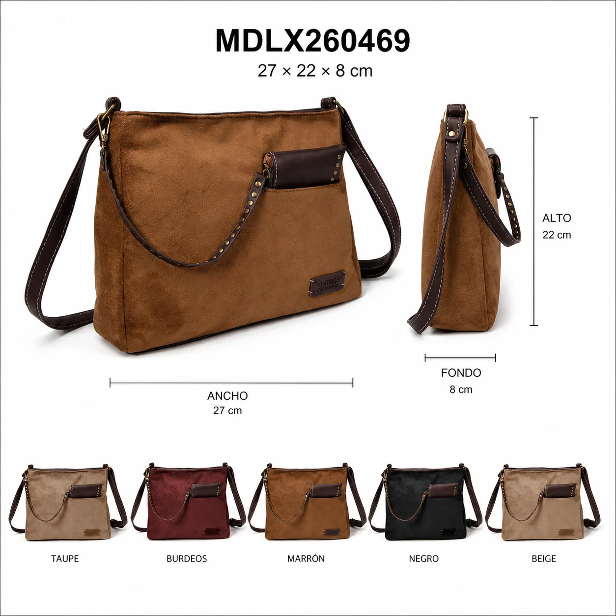 Bossa bandolera vintage amb butxaca MDLX260469