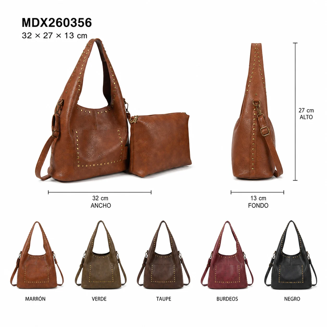 Bag hobo vintage with studs MDX260356
