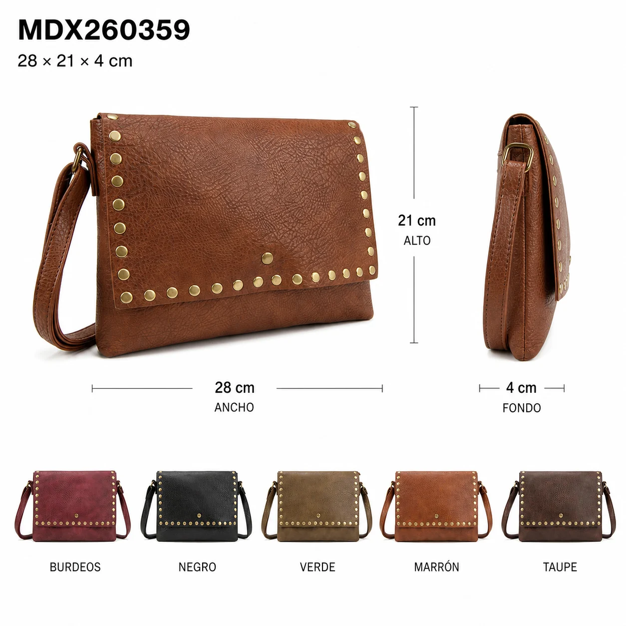 Crossbody bag flat with studs MDX260359
