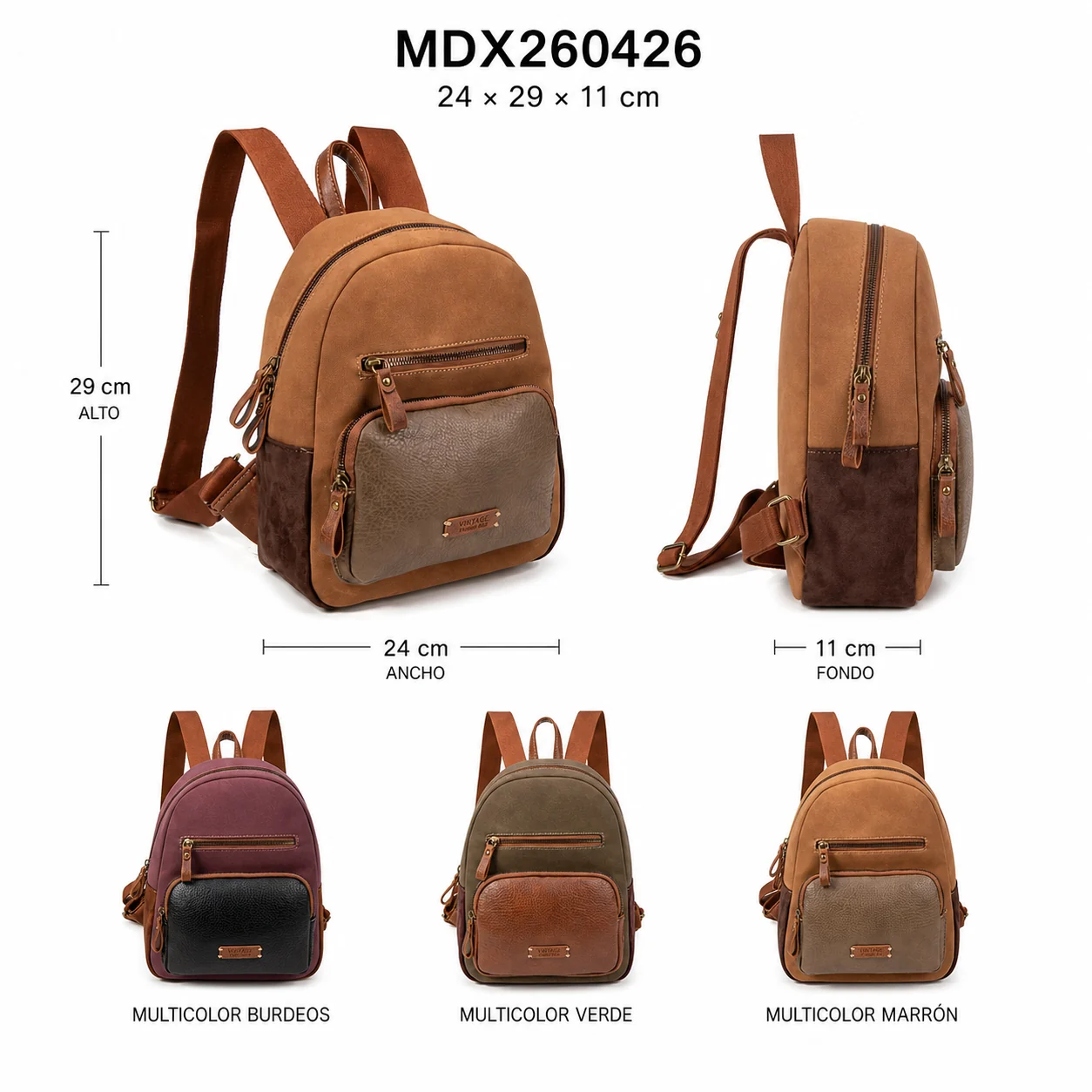 Backpack two-tone multi-pocket MDX260426